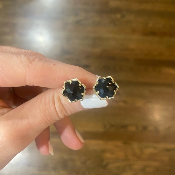Kendra Scott Black and Gold Stud Earrings - Picture 2 of 5